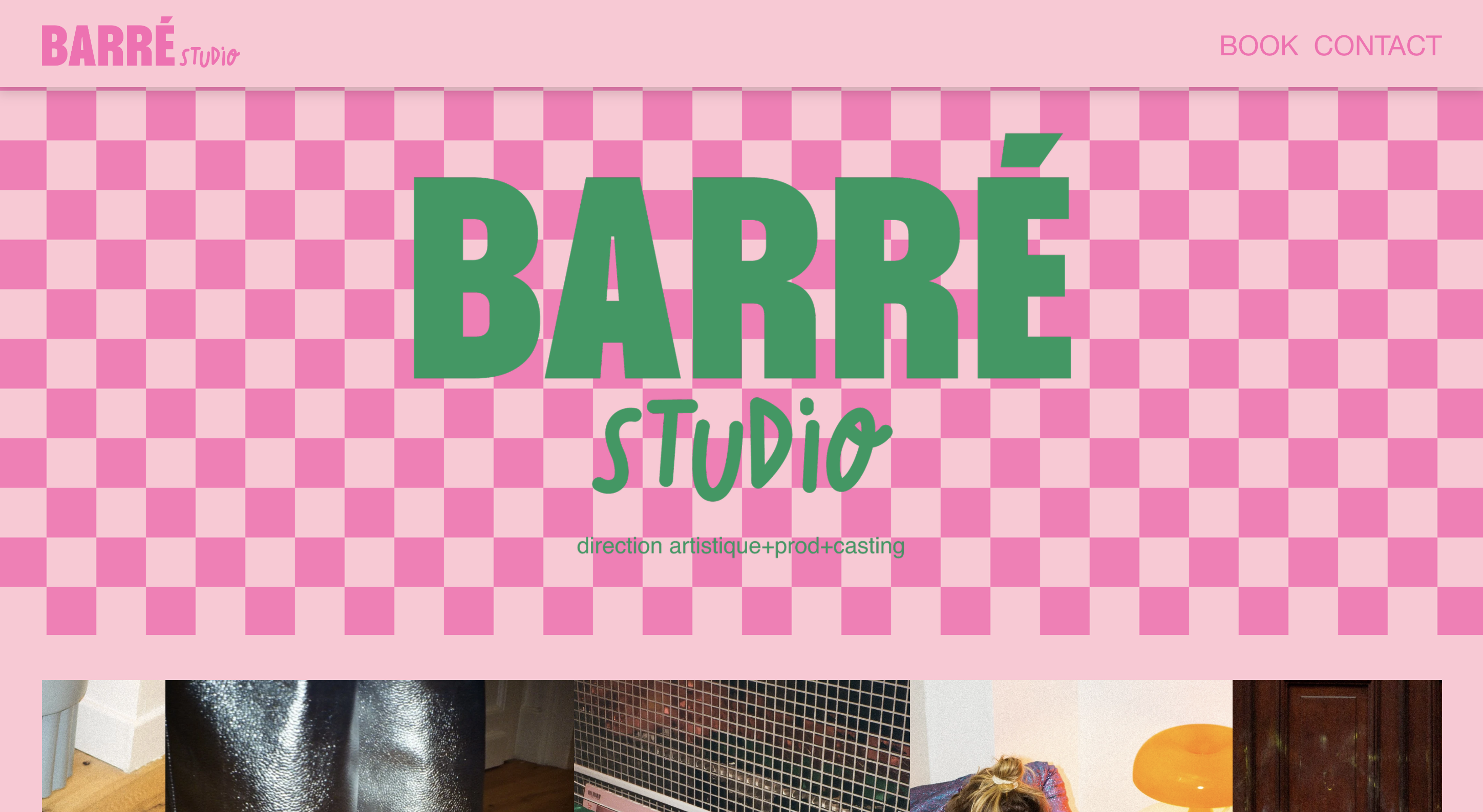 Page d'accueil originale de Barré Studio — damier et couleurs saturées