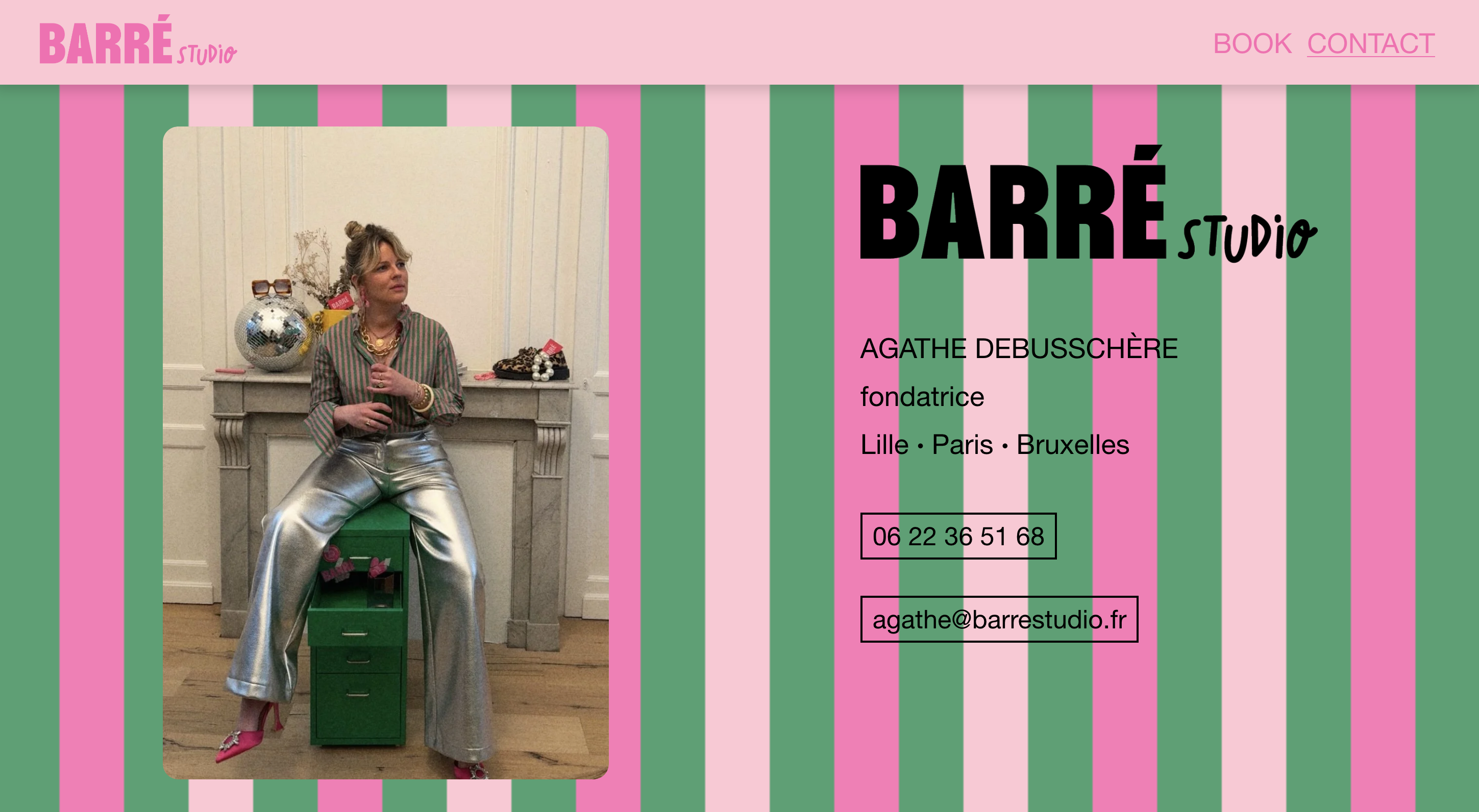 Page Contact originale de Barré Studio