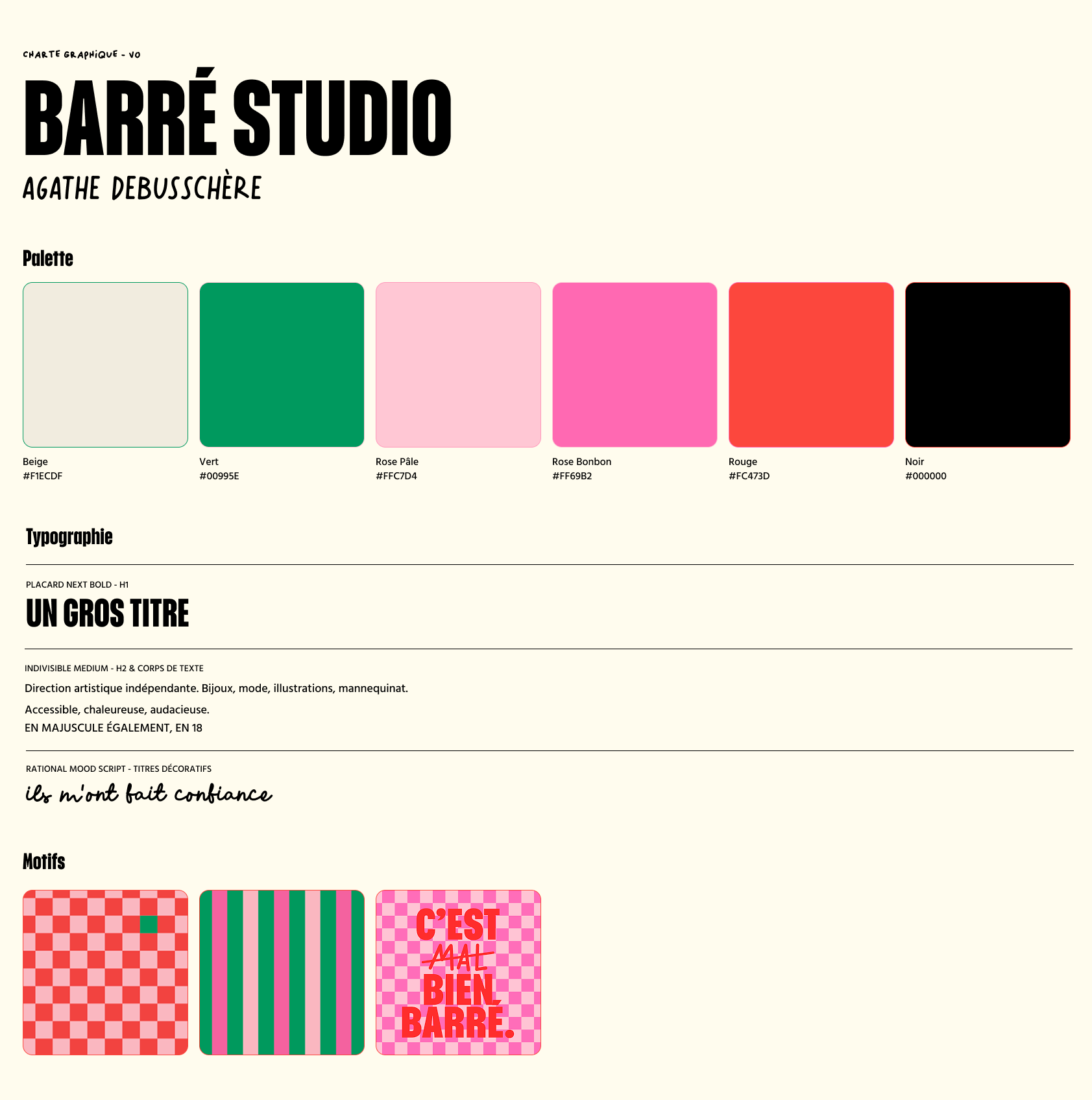 Charte graphique V0 — palette d'origine de Barré Studio