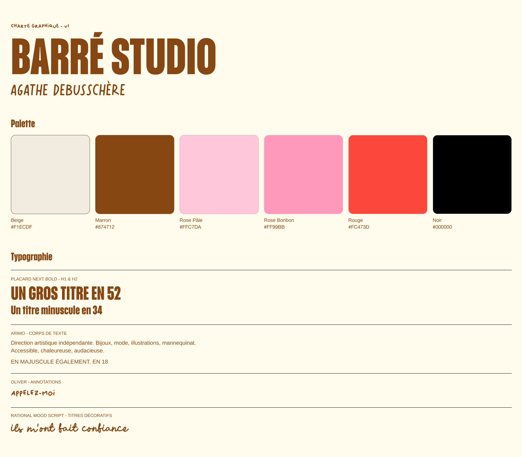 Charte graphique V1 — palette et composants de la V1 de Barré Studio
