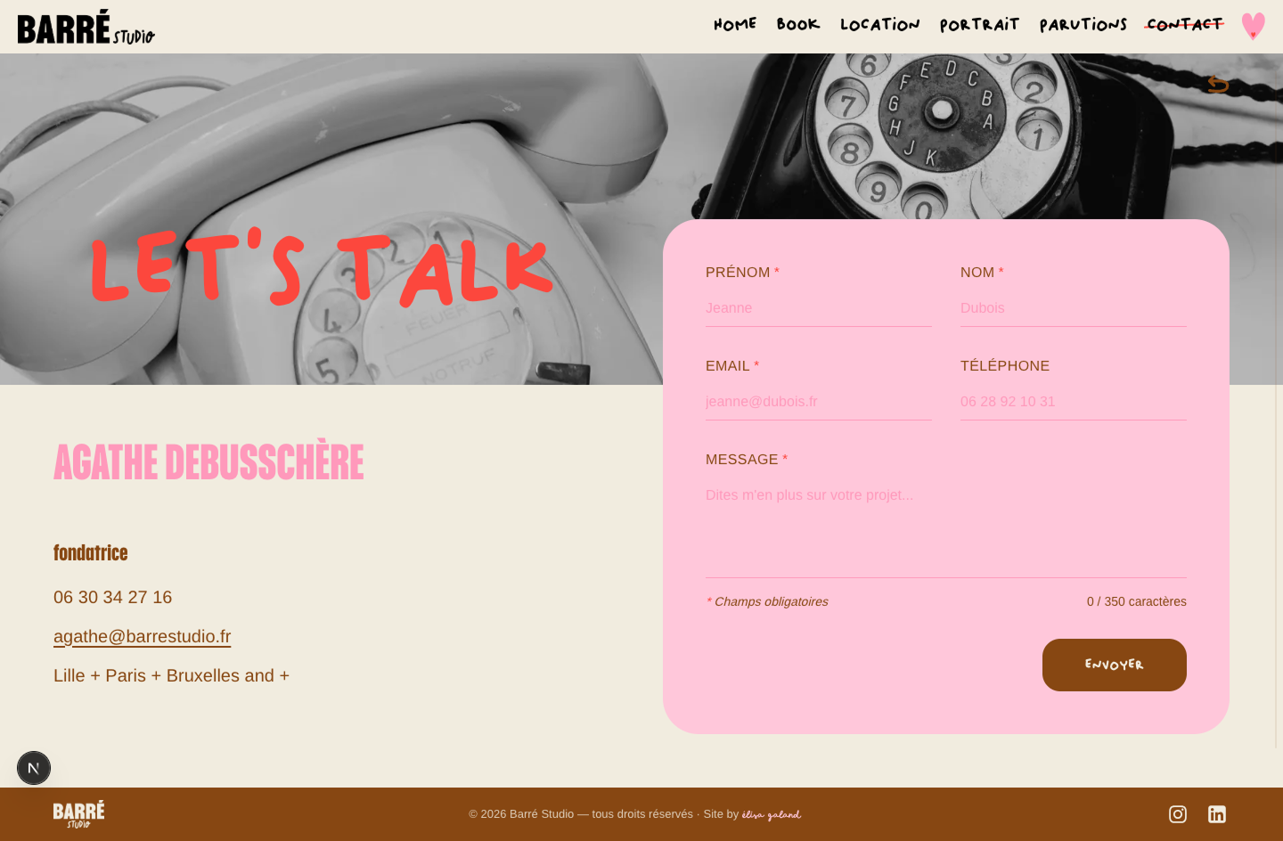 Page Contact — V1 de Barré Studio