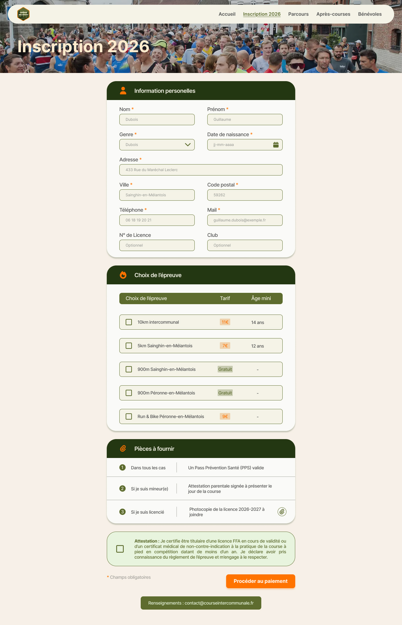 Daily UI Challenge #1 — Contest registration page for Chemin du Mélantois