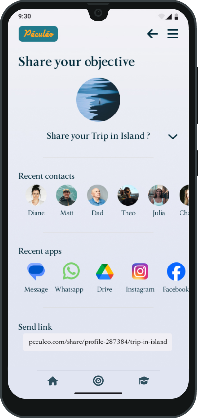 Péculéo share objective screen
