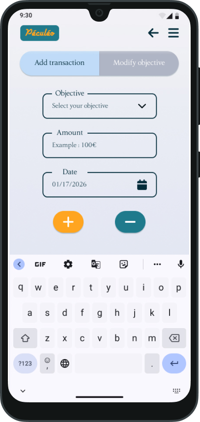 Péculéo add transaction screen